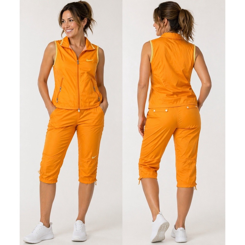 Vintage Nike Women's 2-Piece Set Small Orange Vest Capri Pants Golf Tennis‎ Y2K